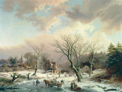 Winters tafereel door Johannes Petrus van Velzen